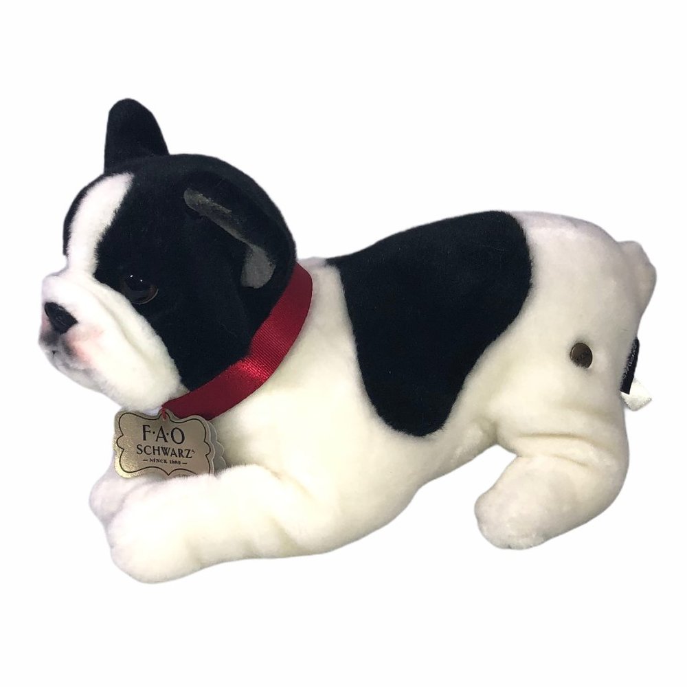FAO Schwarz Toy Plush Puppy Lying French Bulldog